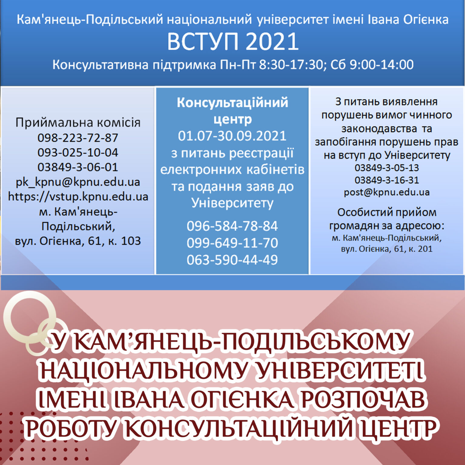 У Кам’янець-Подільському національному університеті імені Івана Огієнка розпочав роботу консультаційний центр